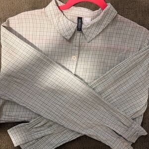 H&M Light Green and White Plaid Button-Down Shirt
